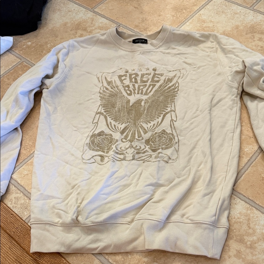 American Eagle Outfitters Beige Graphic Crewneck Sweater